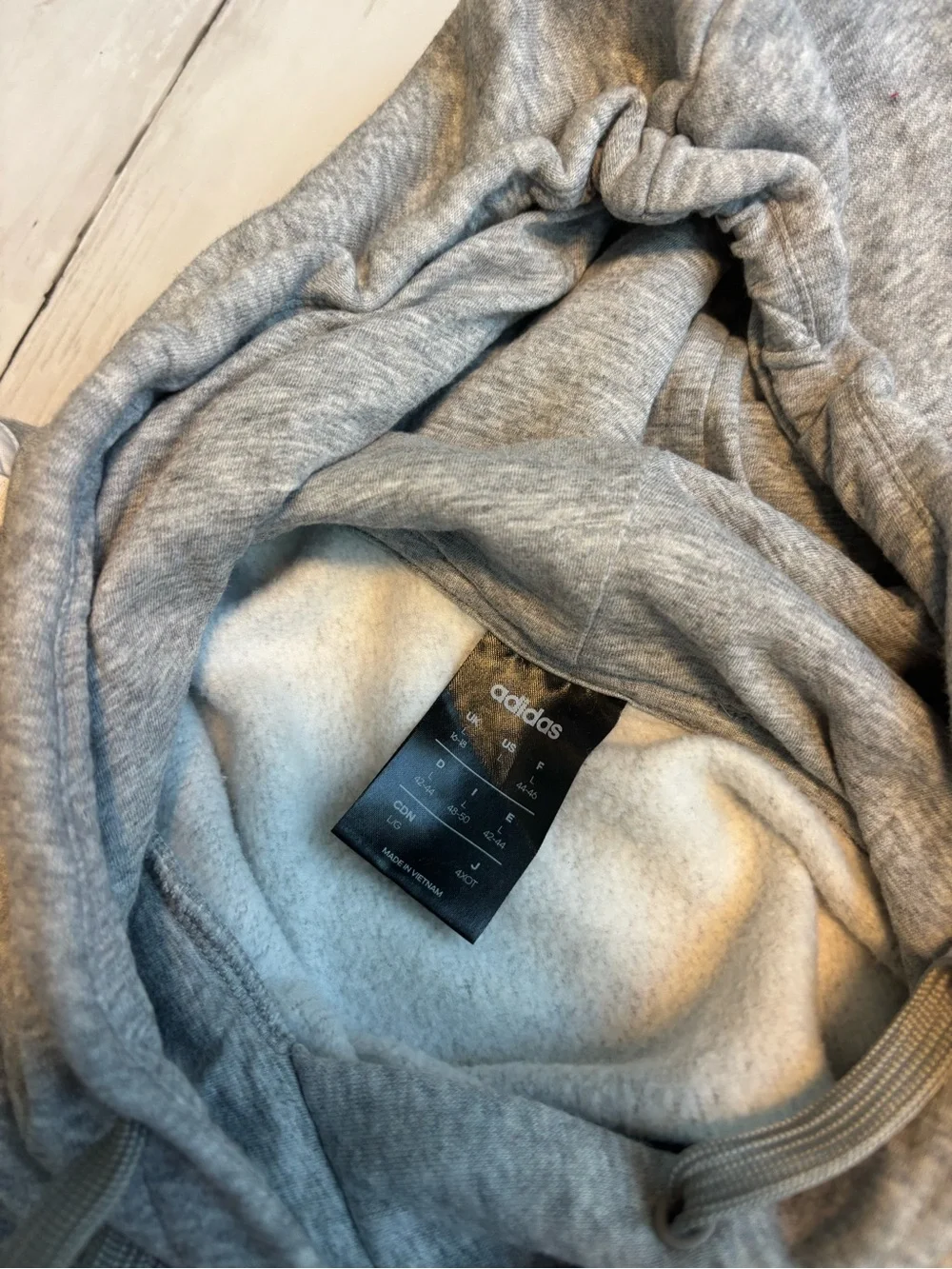 adidas Gray Hooded Sweatshirt with White Three-Stripe Sleeves